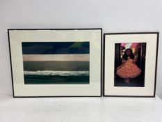 Two contemporary photographic prints to include an abstract seascape and a portrait of a lady in a