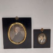 A 19th century miniature portrait of a judge in a gilt metal and ebonised frame together with an
