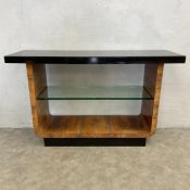 An early 20th century Italian Art Deco console table with black glass top over the crossbanded