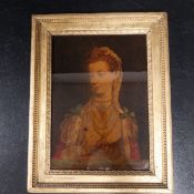 An 18th century crystoleum coloured reverse glass print titled 'Her Most Excellent Majesty