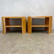 A pair of vintage Art Deco style maple side or book tables of simple form with canted corners united