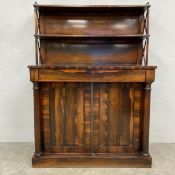 A Regency rosewood chiffonier sideboard having a three tiered superstructure over the single