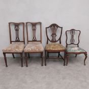 A pair of Edwardian mahogany dining chairs, a Georgian style side chair and a late 19th century