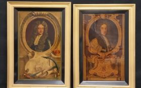 Jacobus Houbraken (1698-1780), a pair of 18th century Dutch crystoleum coloured reverse glass