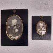 Two early 20th century miniature photographic prints, portraits of military officers, in gilt