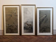 Two circa late 19th early 20th Century Chinese paintings on silk of birds amongst blossom and a