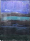 A large enamelled metal panel depicting a landscape. 122x93cm.