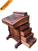 A Victorian burr walnut kneehole Davenport writing desk with stationery compartment, lift up writing