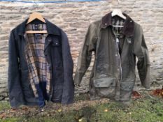A gentleman's Barbour waxed jacket size XL and size M Barbour Beaufort similar.