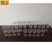 Various sets of early 20th century etched wine glasses and champagne coups. H.11 (Tallest).