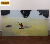 A large oil on panel, naive school study, unsigned. 145x82cm.