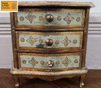A vintage jewellery box in the form of a miniature Florentine style commode chest. H.19 W.20 D.10cm.