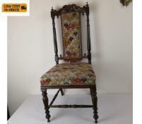 A late 19th century mahogany side chair with tapestry upholstered back and seat. Seat height H.40cm.