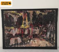 Barry De More (1948-2023), oil on card laid on cardboard, expressionist urban landscape, Elland