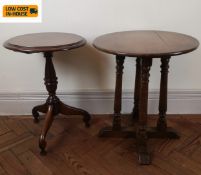 A 19th century style mahogany occasional table and a similar oak example. H.52 Dia.45cm. (Largest).