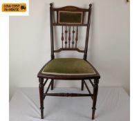 An Edwardian mahogany side chair with satinwood peacock motif inlay. Seat height 39cm.