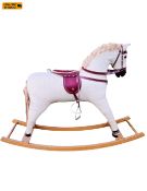 A retro styled rocking horse in corduroy. H.77 W.107cm.