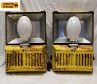 A pair of vintage metal cased industrial wall fitting lamps. 50x35cm.
