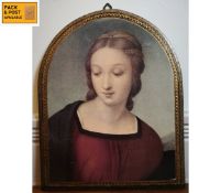 A 19th century portrait print after the original Renaissance painting titled 'Madonna of the