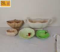 Two mid century Sylvac planters and another similar along with two Carltonware leaf dishes. W.