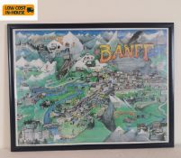 A vintage 1980s pictorial map poster of the town of Banff, Canada by Jan Andrews. Published by