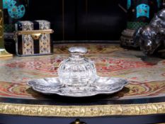 A MID 19TH CENTURY STERLING SILVER AND GLASS INKSTAND C. 1860