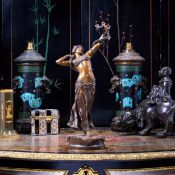 FRANZ BERGMAN (AUSTRIAN, 1861-1936): A LARGE BRONZE OF A SNAKE CHARMER