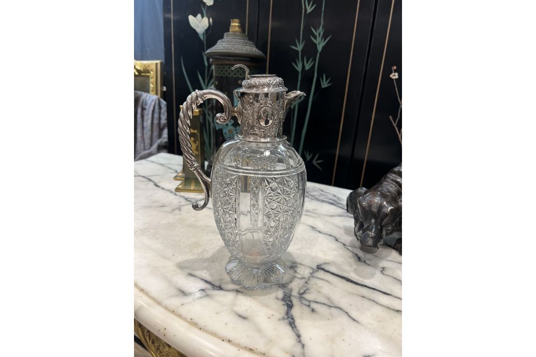 A FINE 19TH CENTURY STERLING SILVER AND CUT GLASS CLARET JUG C.1887, SHEFFIELD - Image 6 of 9