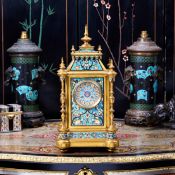 A LARGE LATE 19TH CENTURY FRENCH CHAMPLEVE ENAMEL AND GILT BRONZE MANTEL CLOCK