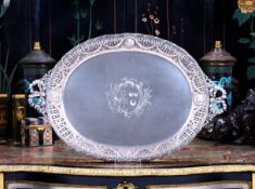 A FINE AND LARGE 18TH CENTURY FRENCH SILVER TRAY C. 1768-1775