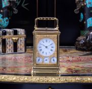 A FINE LATE 19TH CENTURY CARRIAGE CLOCK WITH CALENDAR, ALARM AND REPEAT BY L'EPEE