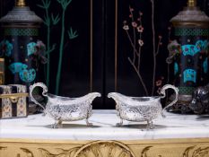 A PAIR OF EARLY 19TH CENTURY STERLING SILVER SAUCE BOATS C. 1820, WILLIAM FOUNTAIN