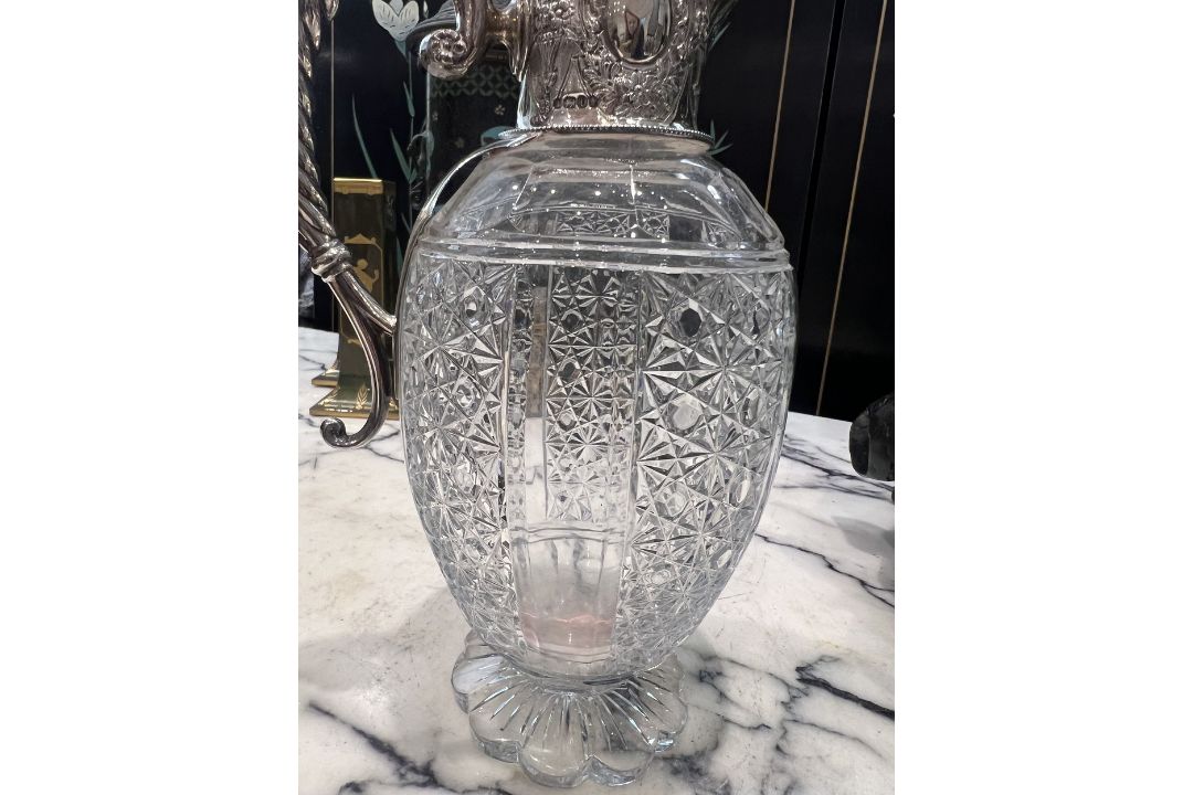 A FINE 19TH CENTURY STERLING SILVER AND CUT GLASS CLARET JUG C.1887, SHEFFIELD - Image 8 of 9