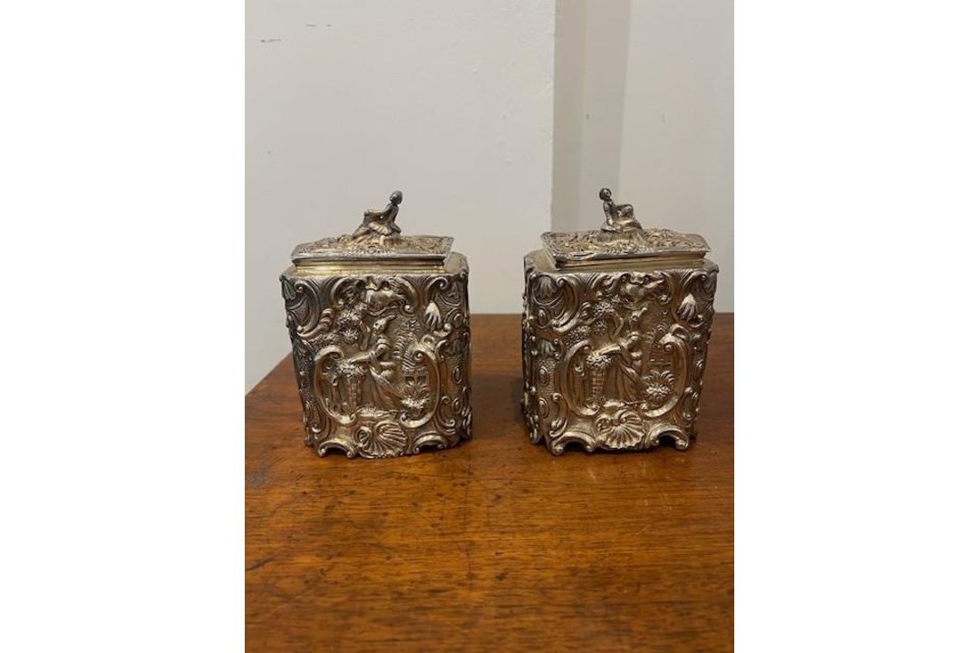 A RARE PAIR OF WILLIAM IV STERLING SILVER CHINOISERIE TEA CADDIES C. 1831, MICHAEL STARKEY - Image 38 of 40
