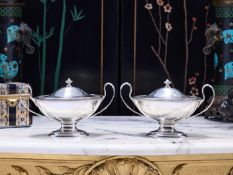 A PAIR OF GEORGE III STERLING SILVER SAUCE TUREENS C. 1780