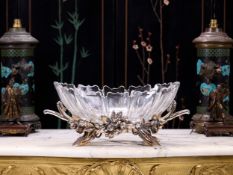 CHRISTOFLE: A FINE LATE 19TH CENTURY SILVERED BRONZE AND CUT GLASS CENTREPIECE