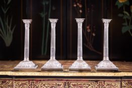 A FINE SET OF GEORGE III STERLING SILVER CANDLESTICKS C. 1768