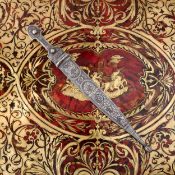 A 19TH CENTURY RUSSIAN SILVER AND NIELO ENAMEL KUBAN COSSACK KINJAL (DAGGER)