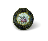 A RARE BLUE HONEYSUCKLE DECORATED 18TH CENTURY BILSTON ENAMEL PATCH BOX