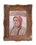 EASTERN EUROPEAN SCHOOL: AN EARLY 20TH CENTURY PORTRAIT OF A GIRL IN THE SNOW