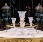 A FINE EARLY 20TH CENTURY ORMOLU AND CUT CRYSTAL GLASS EPERGNE, POSSIBLY BY OSLER