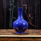 A LARGE 19TH CENTURY CHINESE BLUE GLAZED BOTTLE VASE