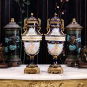 A PAIR OF LATE 19TH CENTURY FRENCH SEVRES STYLE PORCELAIN VASES