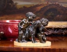 A 19TH CENTURY FRENCH BRONZE GROUP OF CHERUBS AFTER CLODION