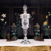 A MASSIVE 19TH CENTURY GERMAN SILVER CUP AND COVER, PROBABLY HANAU