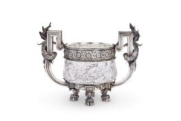 AN IMPRESSIVE SILVER AND CUT GLASS PUNCH BOWL POSSIIBLY BOLIN, RUSSIA