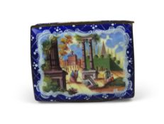 A FINE 18TH CENTURY BILSTON ENAMEL SNUFF BOX DEPICTING AN ITALIAN LANDSCAPE AND RUINS C. 1780