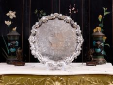 A VERY LARGE 19TH CENTURY STERLING SILVER SALVER, EDINBURGH, C. 1839