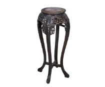 A CHINESE CARVED HARDWOOD AND MARBLE OCCASIONAL TABLE
