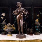 PAUL DUBOIS (FRENCH, 1829-1905): A VERY LARGE BRONZE FIGURE OF 'LE CHANTEUR FLORENTINE'